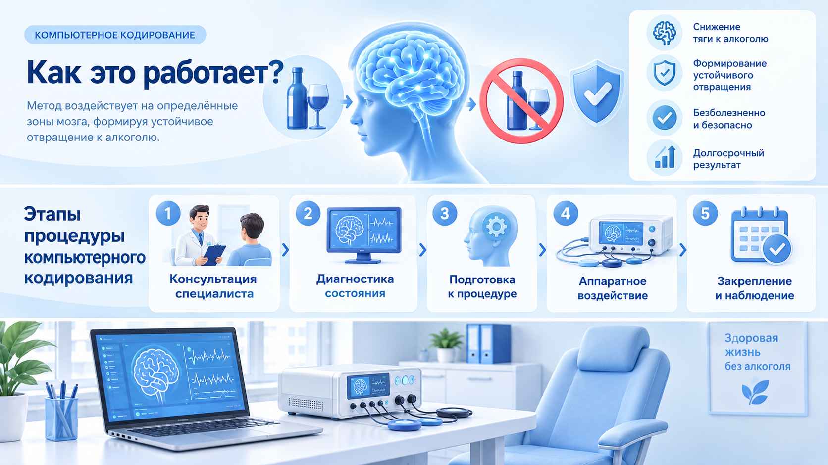 Этапы проведения компьютерного кодирования от алкоголизма